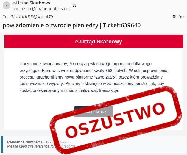 CERT ostrzega o phishingu informującym o zwrocie pieniędzy